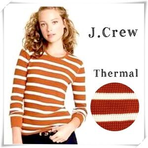 J.crew Striped Waffle Knit Long Sleeve Thermal Shirt Rustic Orange Style 58407